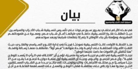 حصريا - تنسيقية شباب الأحزاب تحتفل بمرور 7 سنوات على تأسيسها.. وتؤكد: مستمرين كركيزة سياسية في الجمهورية الجديدة - تواصل نيوز